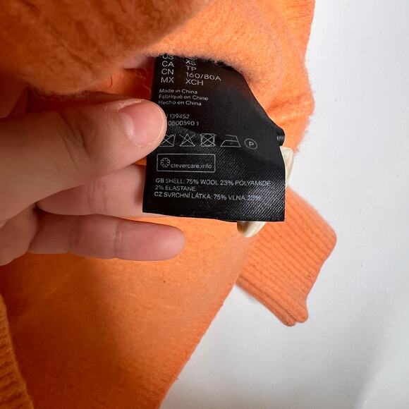 H&M wool blend coral orange vneck cardigan sweater XS - Picture 7 of 9